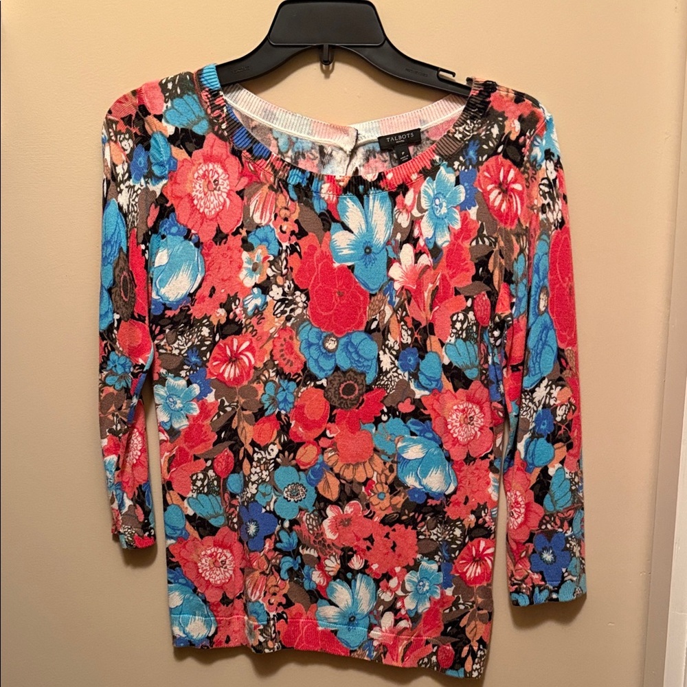 Talbots Floral Long Sleeve Top - Red, Blue, Black